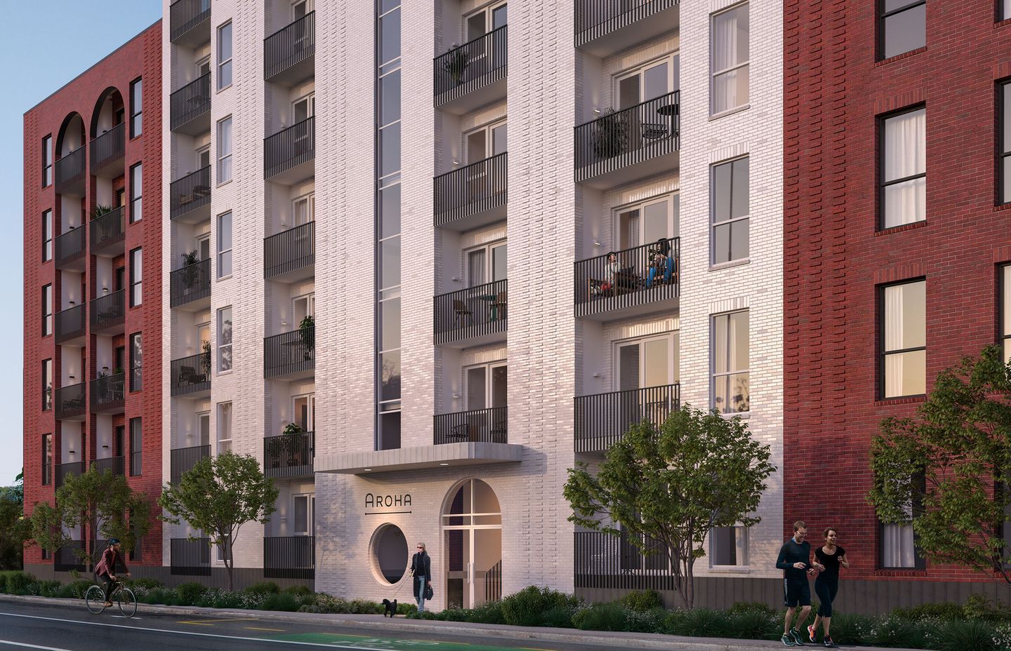 The exterior of the Aroha multi-residential buildings.