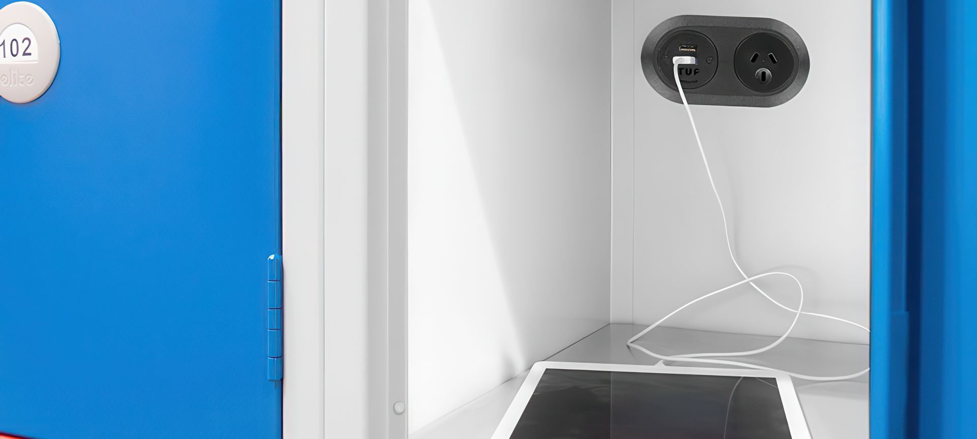 Locker is fitted with PIP2, includes USB charging and an AC power socket.