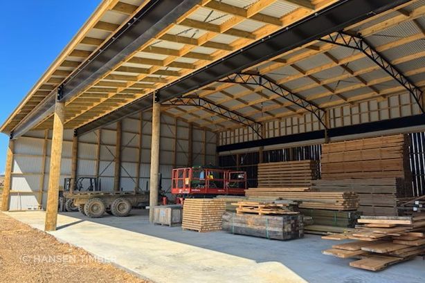 Hansen Timber's new drying shed stores their eco-friendly timber for drying.