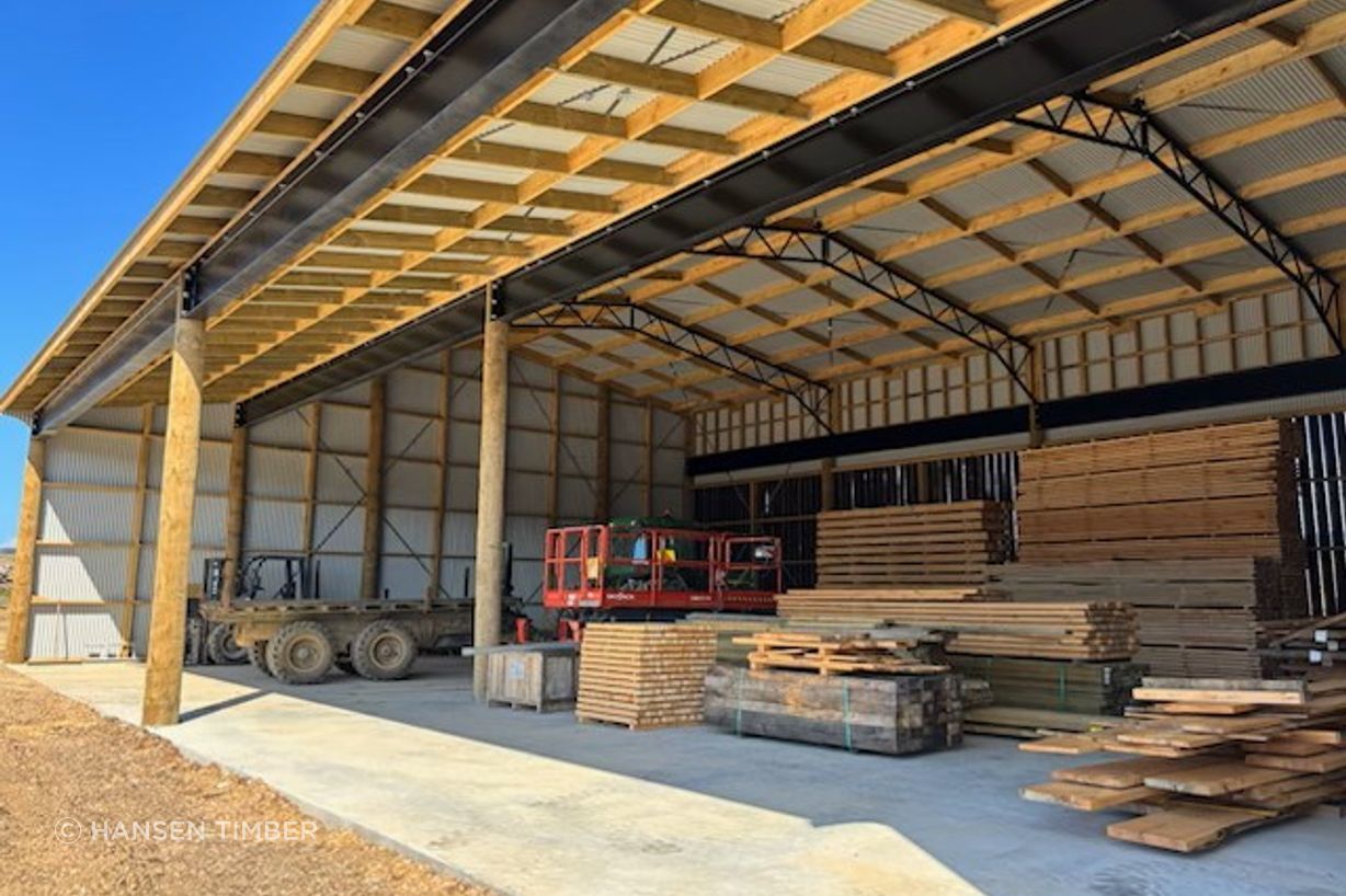Hansen Timber's new drying shed stores their eco-friendly timber for drying.
