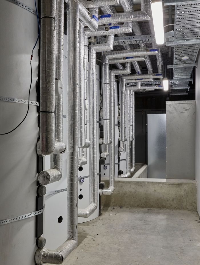 The plant room which contains the centralised hot water system.