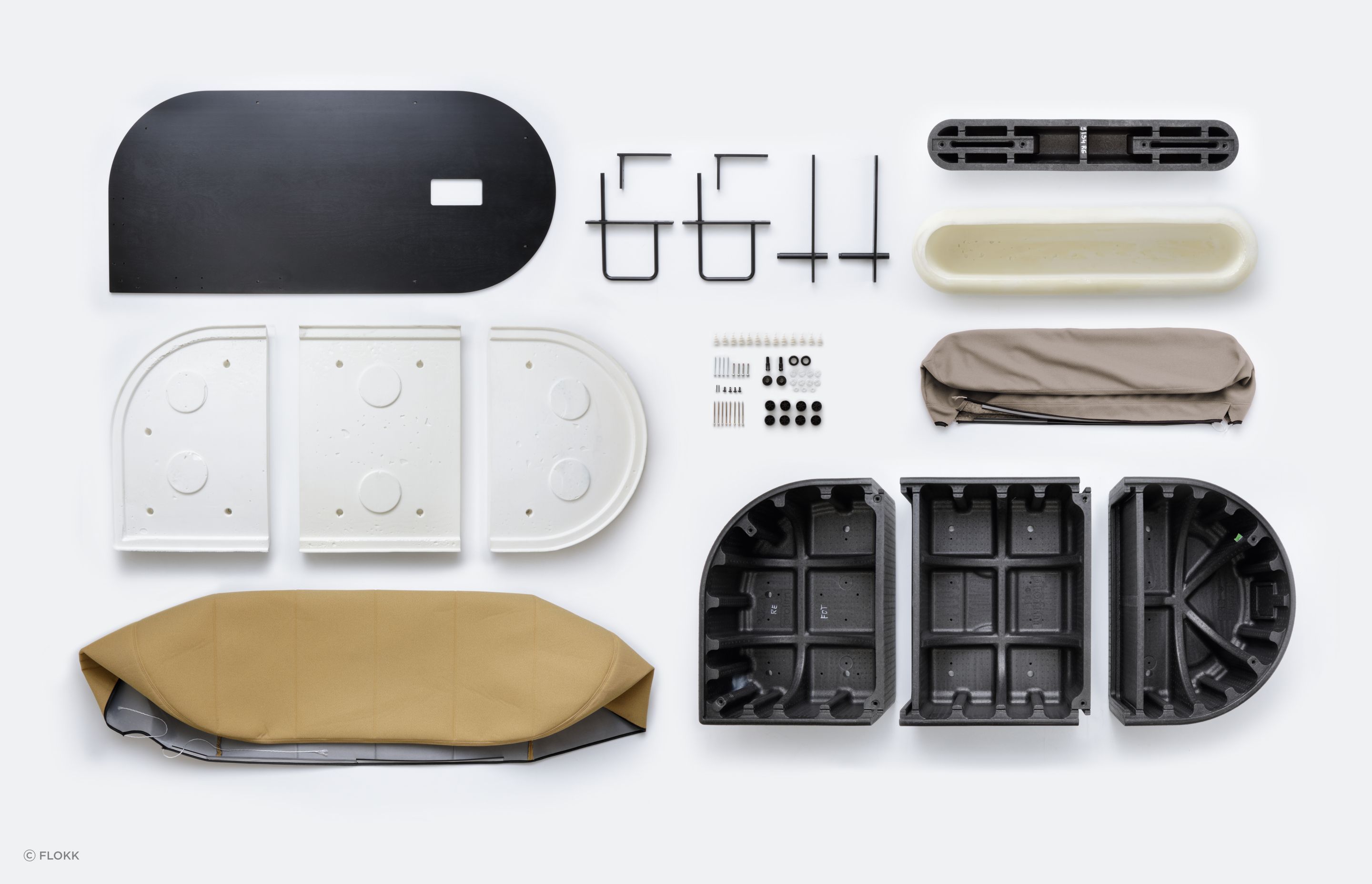 The frame of the Profim Revo collection is made from REPP (recycled expanded polypropylene) instead of the more typically used plywood, reducing the weight by as much as 40%. REPP includes no additives so it can be endlessly remoulded into new forms.