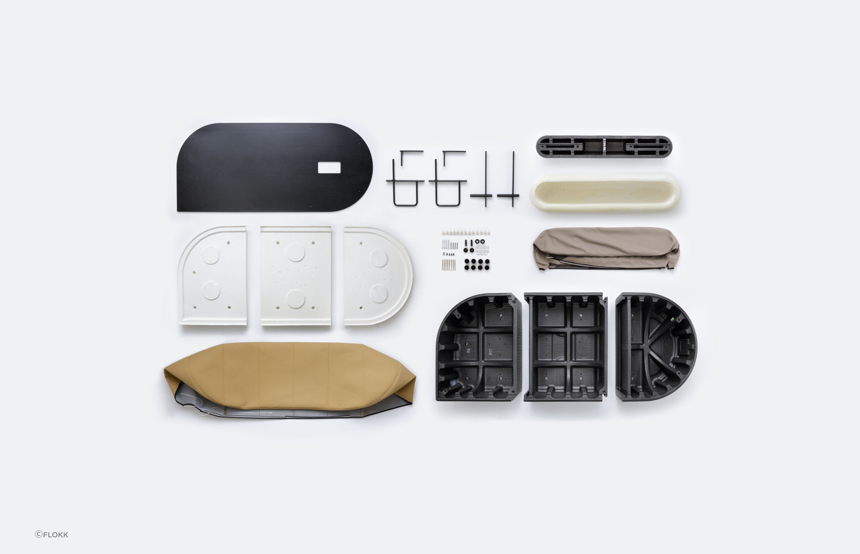 The frame of the Profim Revo collection is made from REPP (recycled expanded polypropylene) instead of the more typically used plywood, reducing the weight by as much as 40%. REPP includes no additives so it can be endlessly remoulded into new forms.