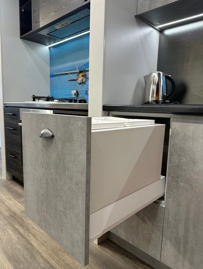 “Ease of installation, simplicity, and ease of cleaning are three main benefits we wanted to offer with this system. There are no complicated adjustments or templates required, and for the manufacturer, they are simply another drawer to fit which is something they are very familiar with.” Picture: Tanova FLEX in White Shown on Merivobox Drawer.