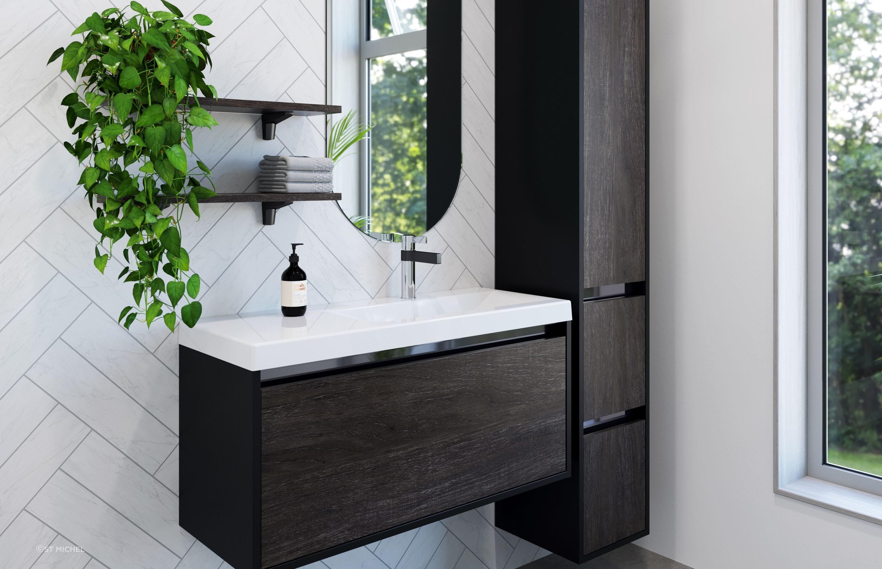 A little greenery goes a long way when paired with a superior vanity like the City 35 Vanity.