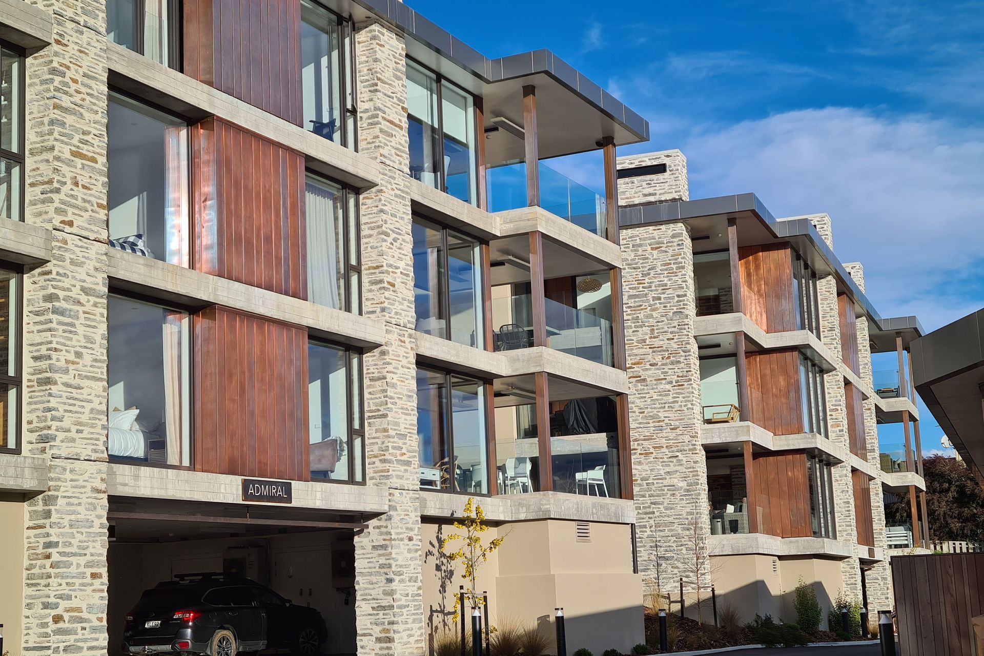 This medium density project was clad partially in Island Stone schist.