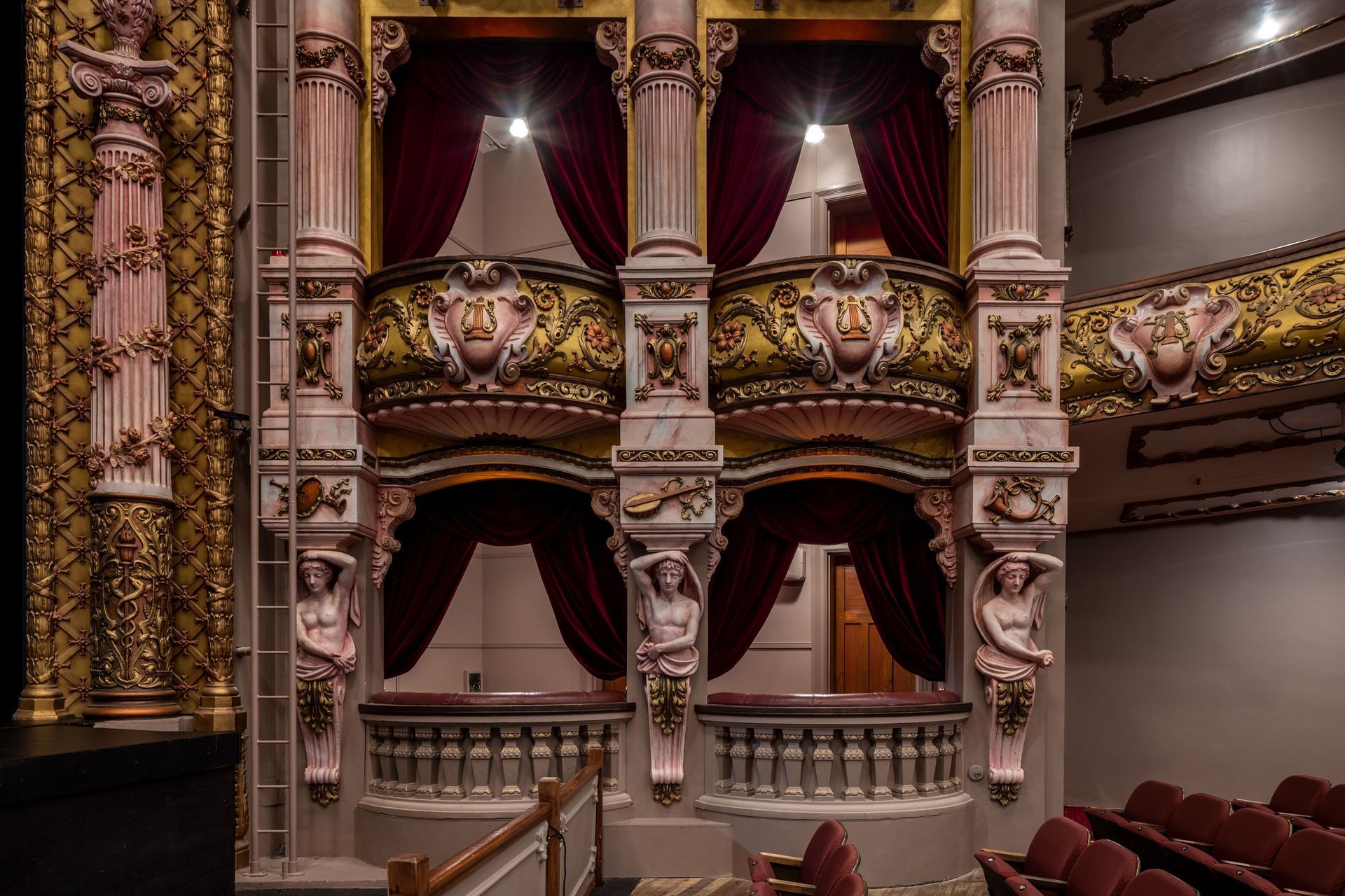 Working closely with Heritage New Zealand, the final palette for the St. James Theatre restoration consisted of soft pinks, velvety reds and pale greens, in a deliberate nod to the original 1912 scheme.