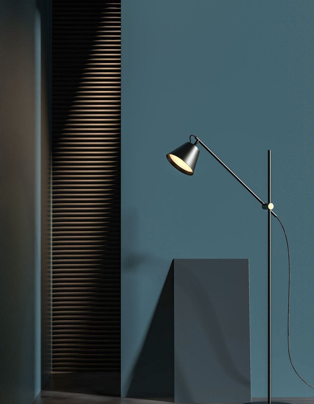 The Studio 8 Floor Lamp is an optimal task lighting solution, suitable for a living space or bedroom.