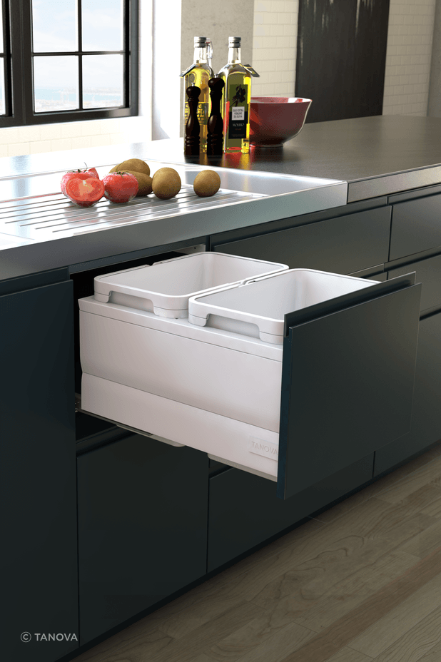 Stacked waste bins for separating rubbish