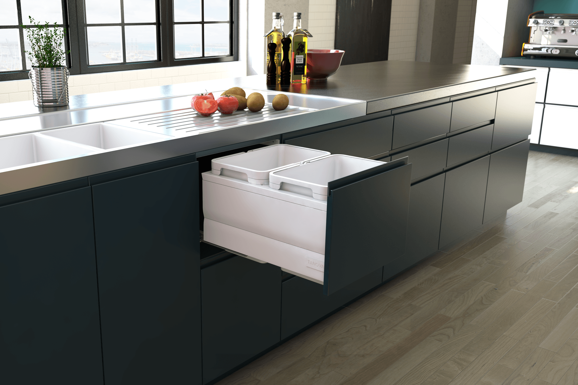 Stacked waste bins for separating rubbish