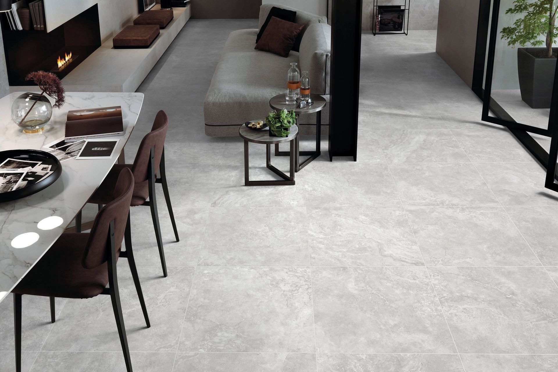 Suitable for indoors and out, the tiles are effective in creating indoor-outdoor connection.