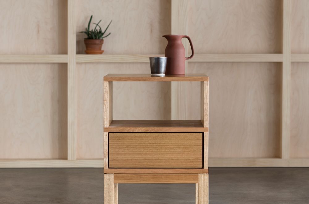 A bedside table in Tasmanian oak.