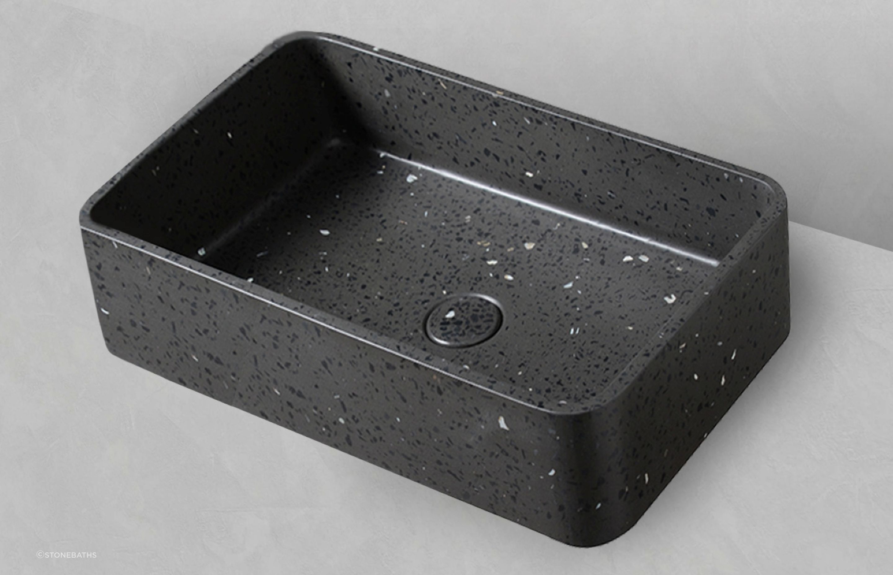 The undeniable classy quality of black concrete and terrazzo stone comes to the fore with the Black Terrazzo Basin.