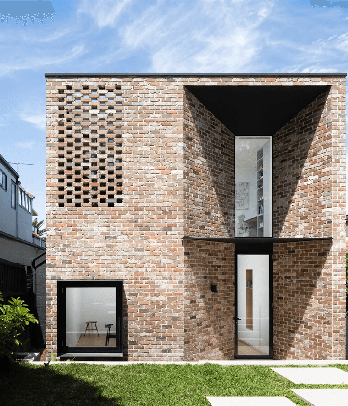The Rose House by Brcar Morony Architecture uses recycled bricks throughout, many of which were salvaged from the existing structure.
