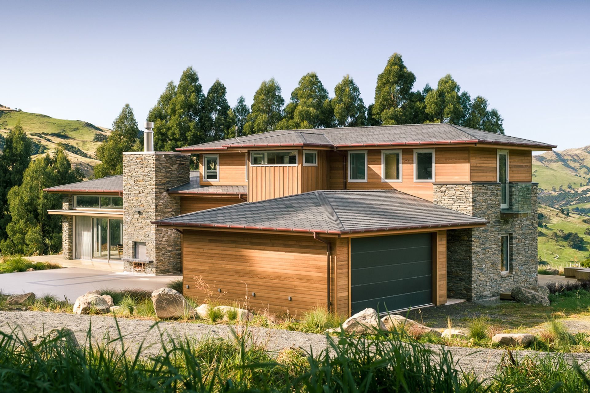 This Barrys Bay home, inspired by the secluded 30-acre rural block on which it sits, features Viking EcoStar slate-look shingles.