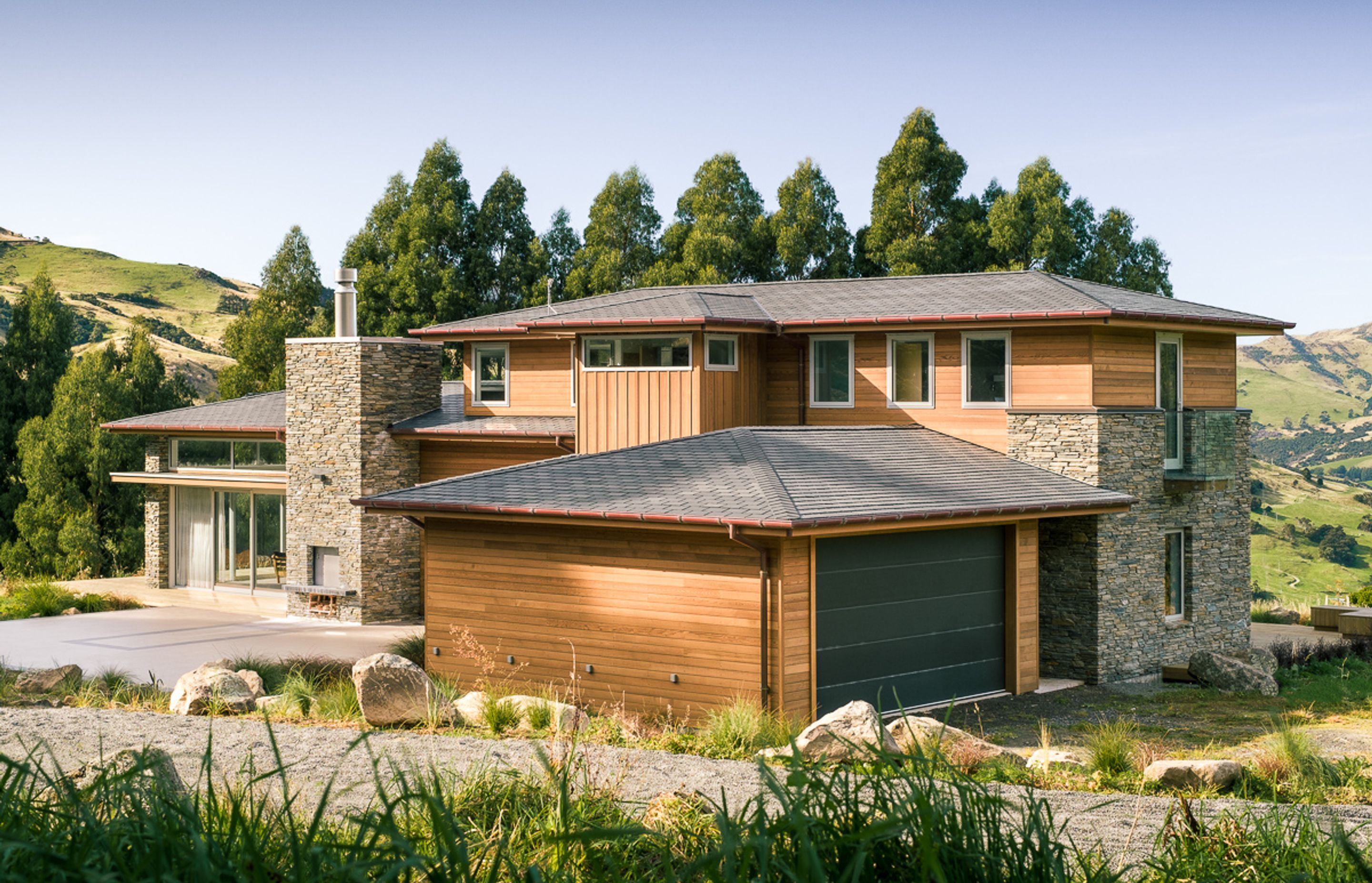 This Barrys Bay home, inspired by the secluded 30-acre rural block on which it sits, features Viking EcoStar slate-look shingles.