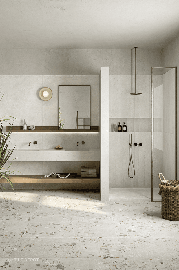 Bathroom featuring Yourself Pure tiles from The Tile Depot.