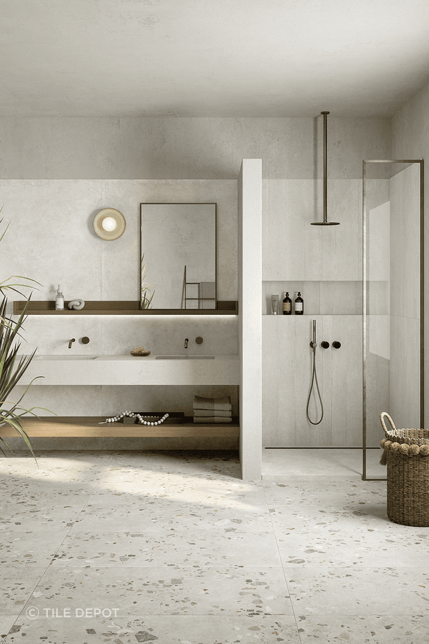 Bathroom featuring Yourself Pure tiles from The Tile Depot.