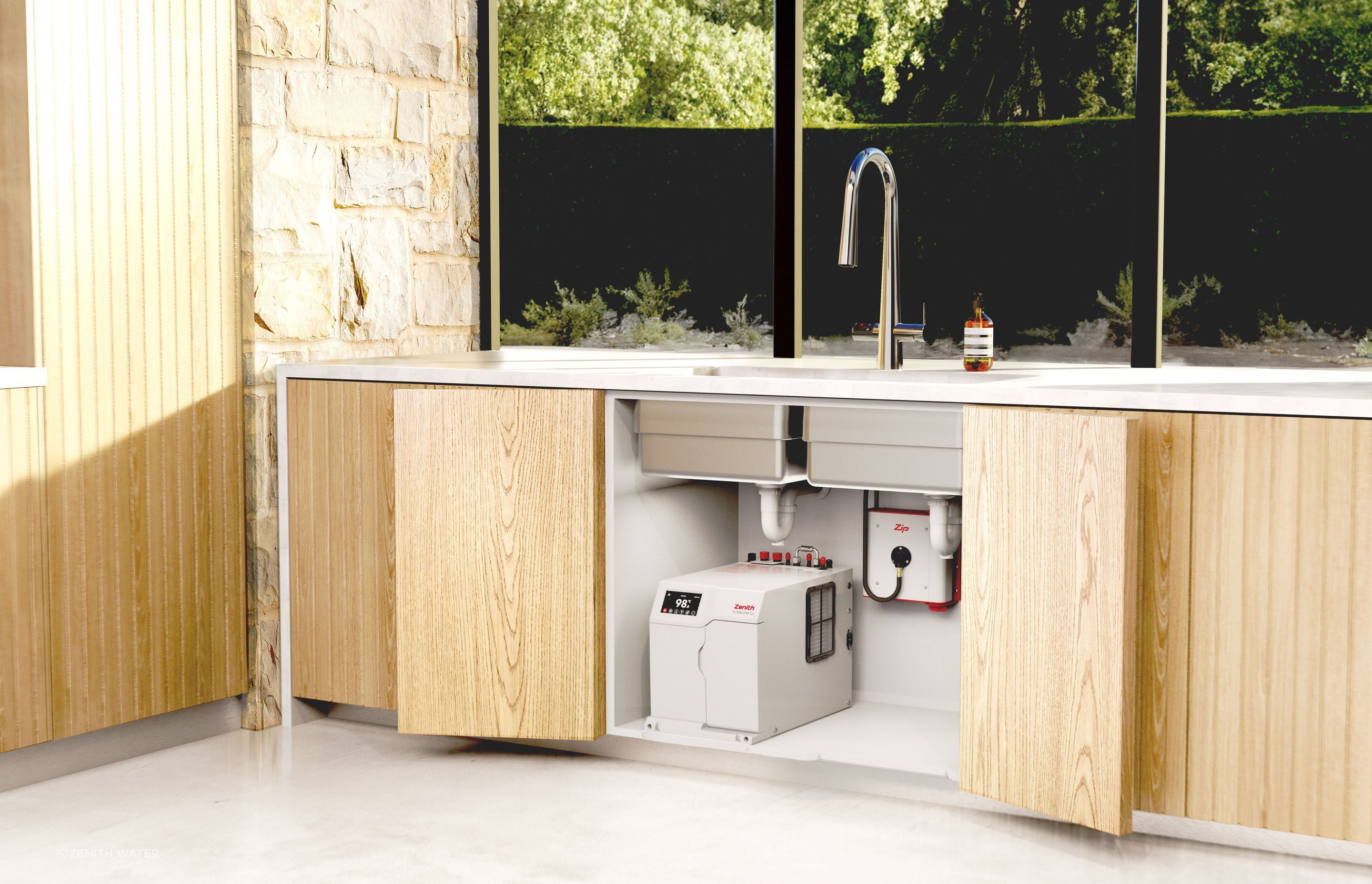 Zenith's HydroTap saves space bench space and energy.