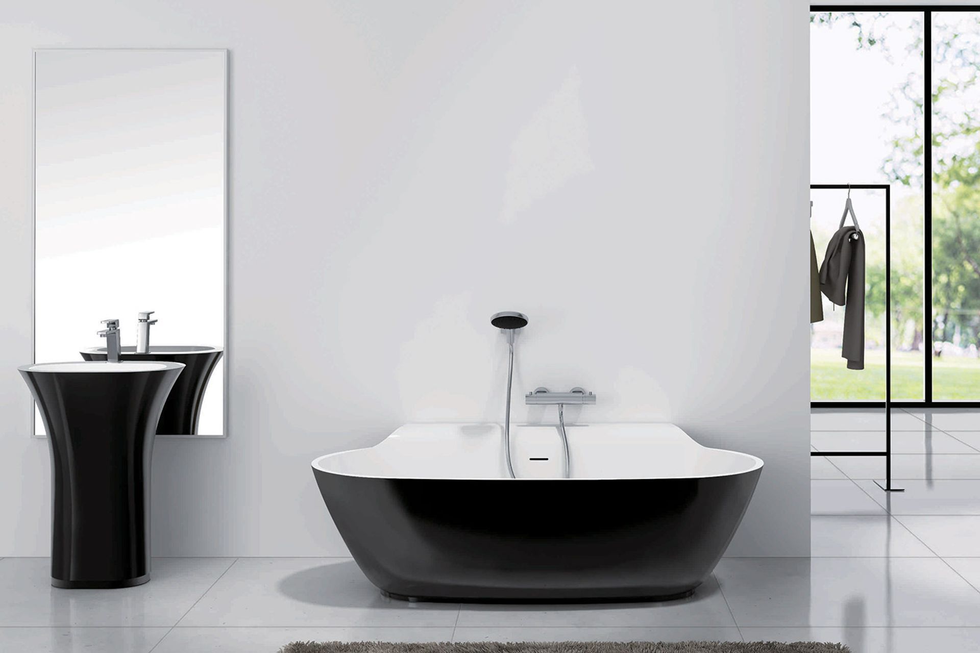 The back to wall shelf design of the Alice Back to Wall Bath by BelloCasa provides a handy place to rest arms or glasses.