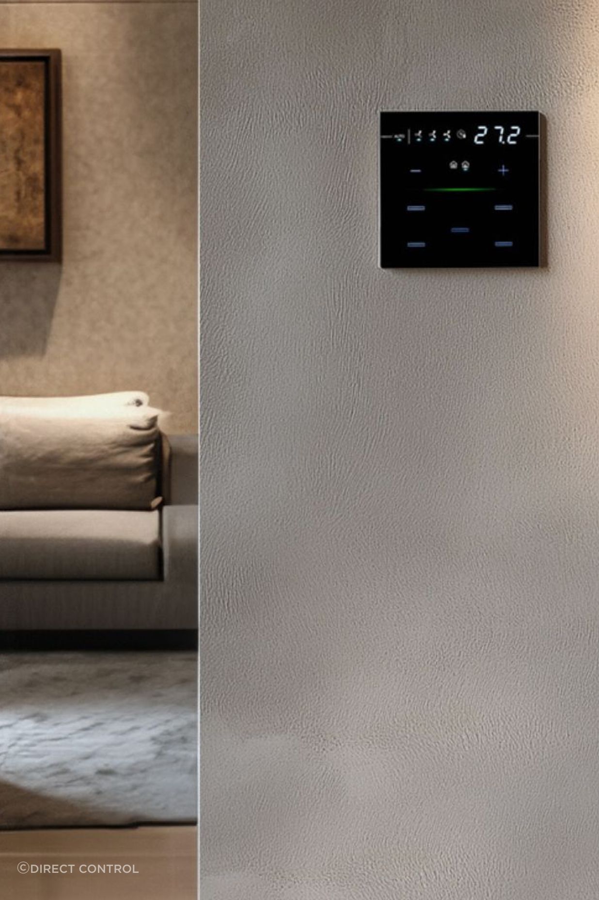 The KNX Capacitive Thermostat 9025 combines advanced functionality with sleek design, offering precise room temperature control through seven configurable capacitive buttons that seamlessly integrate with KNX systems to manage lighting, shutters, dimming and more.