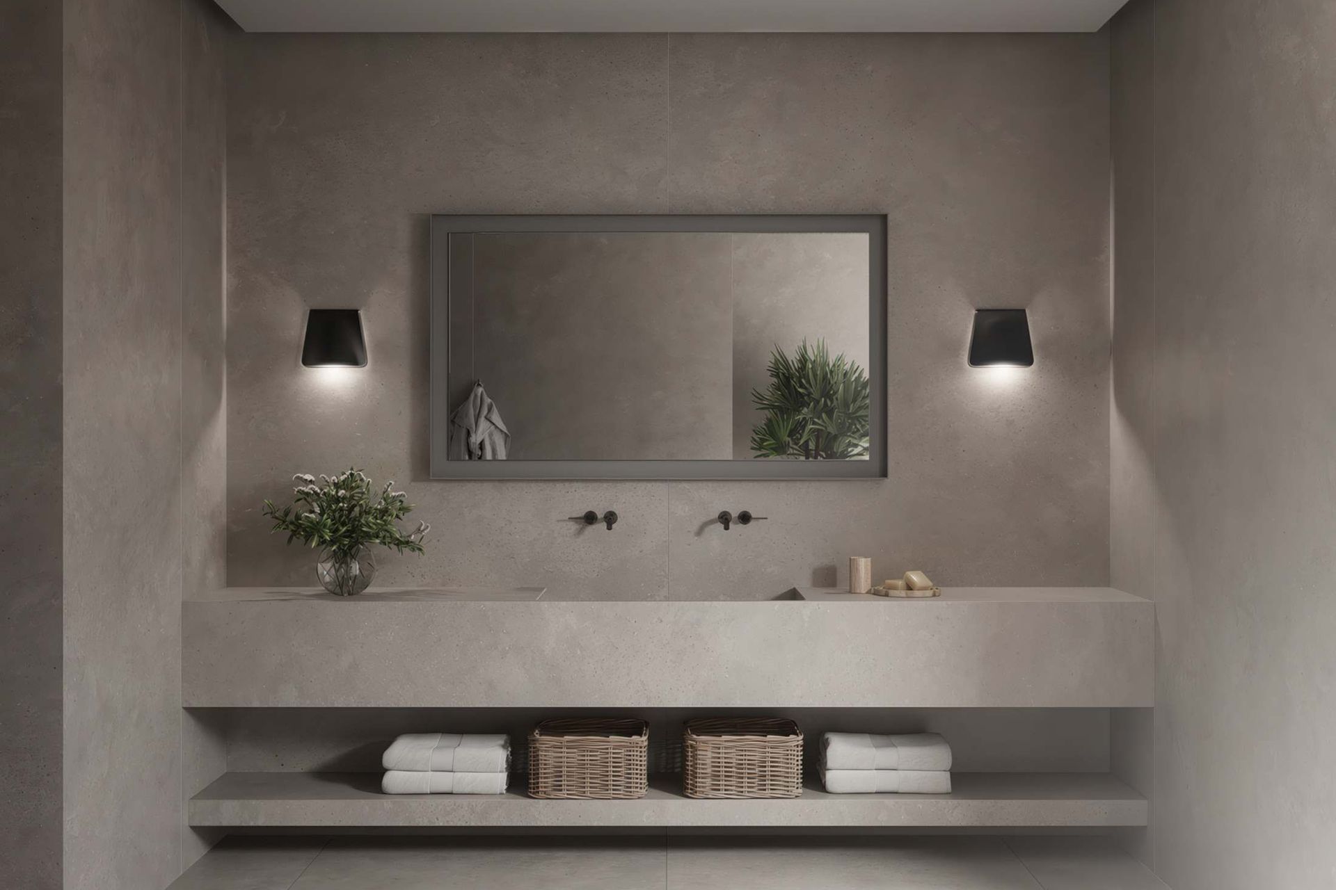 Cladding, flooring and bathroom countertop with Neolith Artisan.