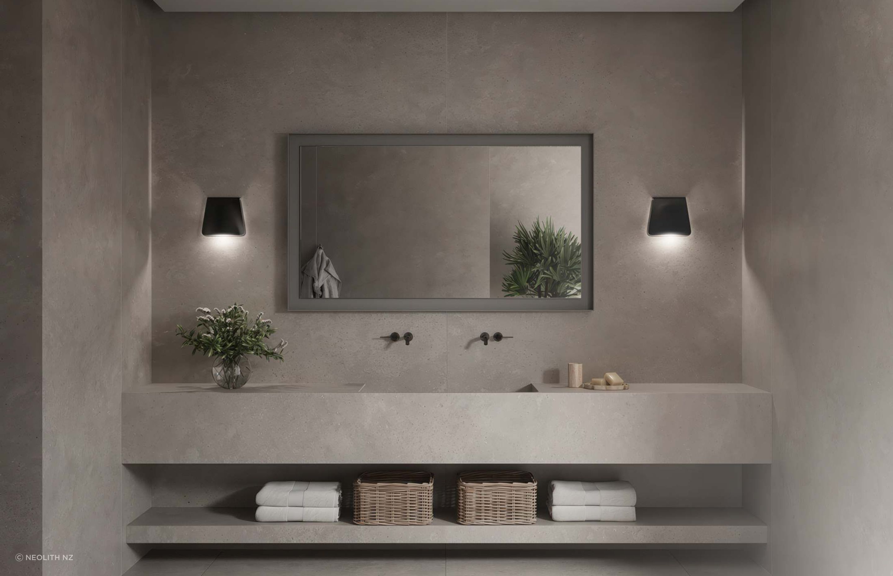 Cladding, flooring and bathroom countertop with Neolith Artisan.