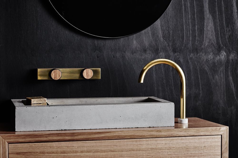 The ingenious hybrid material Wood Melbourne Leo Round Brass & Timber Taps