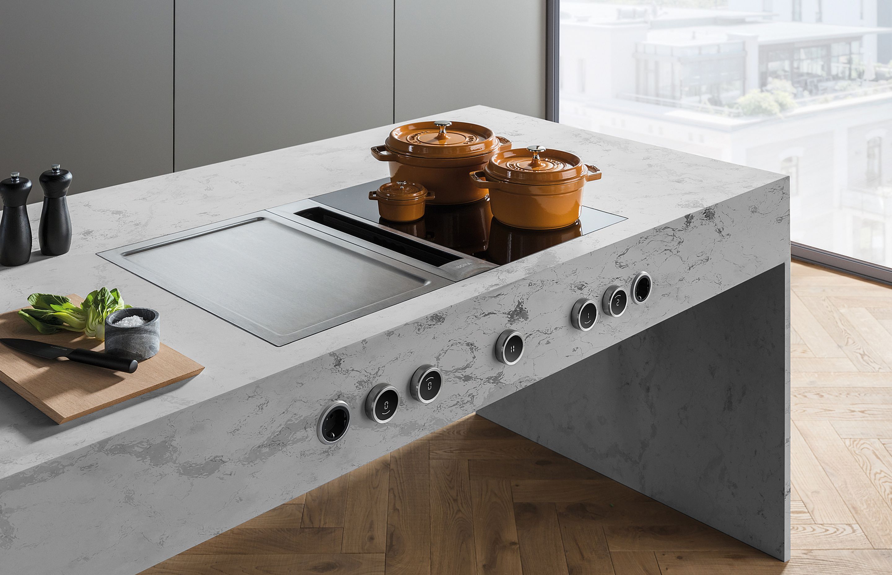 The BORA Professional 3.0 combined cooktop and extractor removes the need for an overhead rangehood.