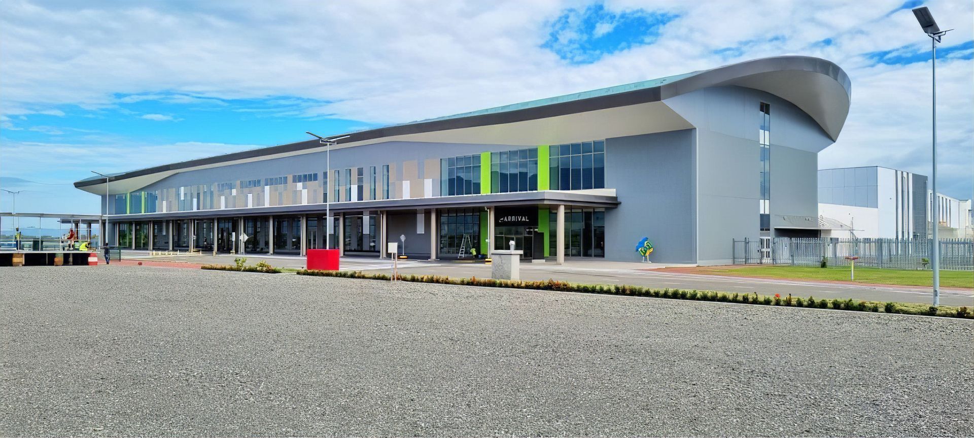 NADZAB Airport building featuring soffits by Ribon.