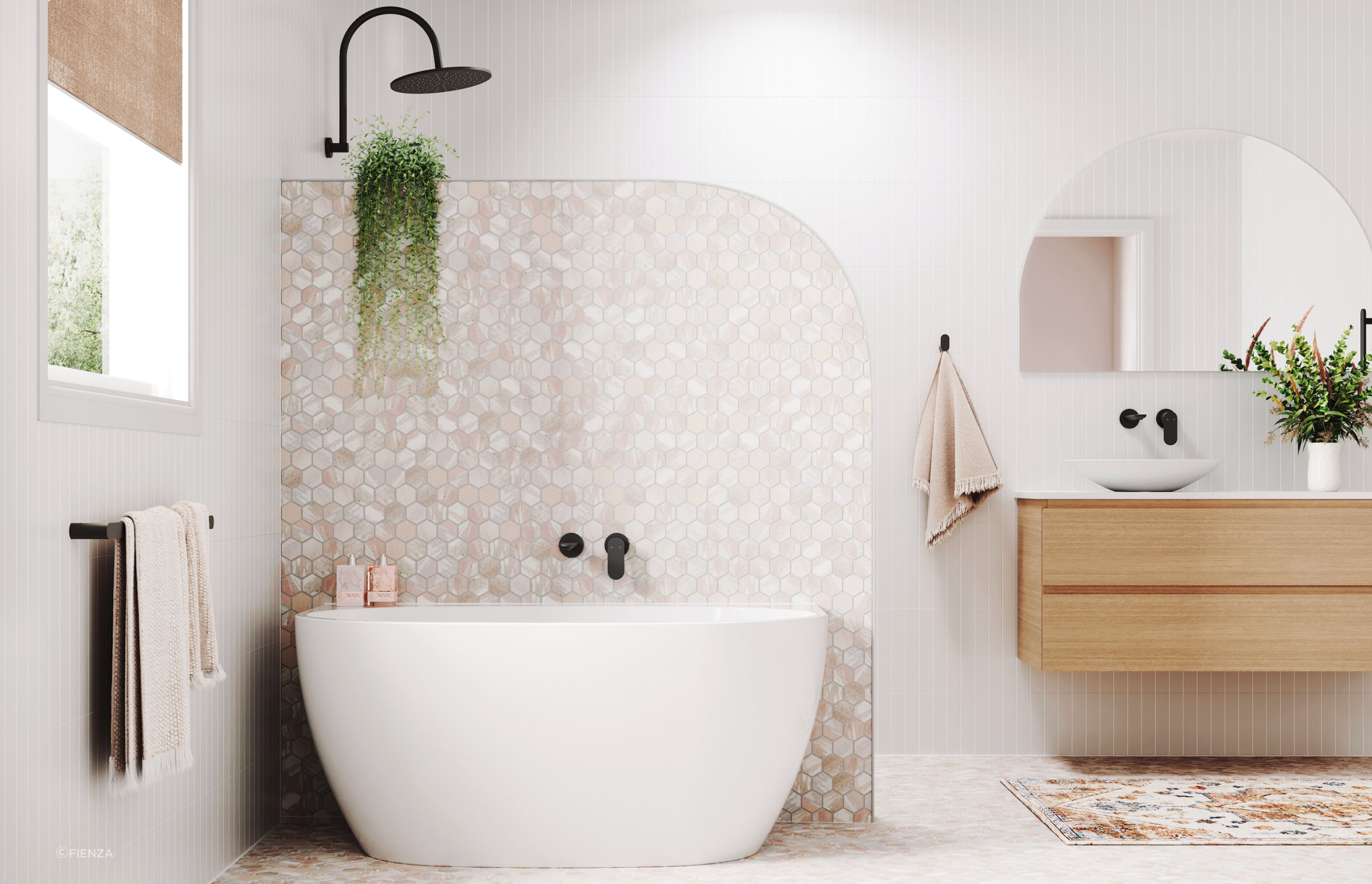 Fienza's Empire Slim collection is a balance of minimalistic design with organic and curved shapes.