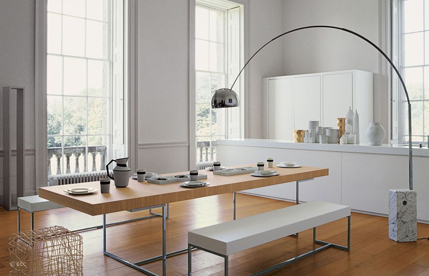 Designer products like the Arco Floor Lamp by Flos are an artistic and functional addition to a space.