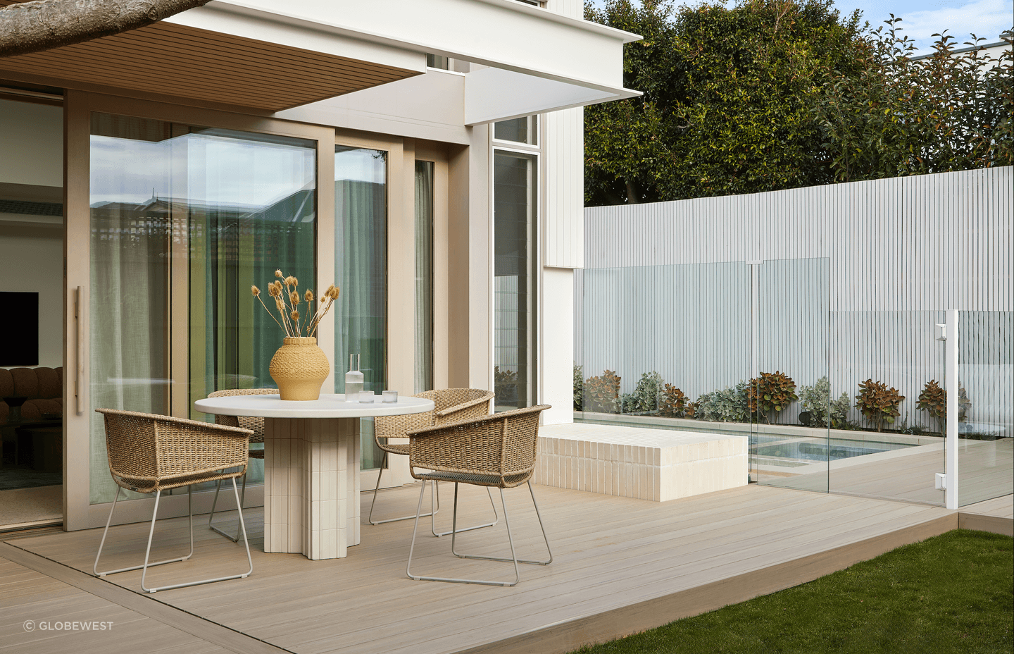 Earthy tones ground the furniture in its natural surroundings, while intricate details draw the eye.