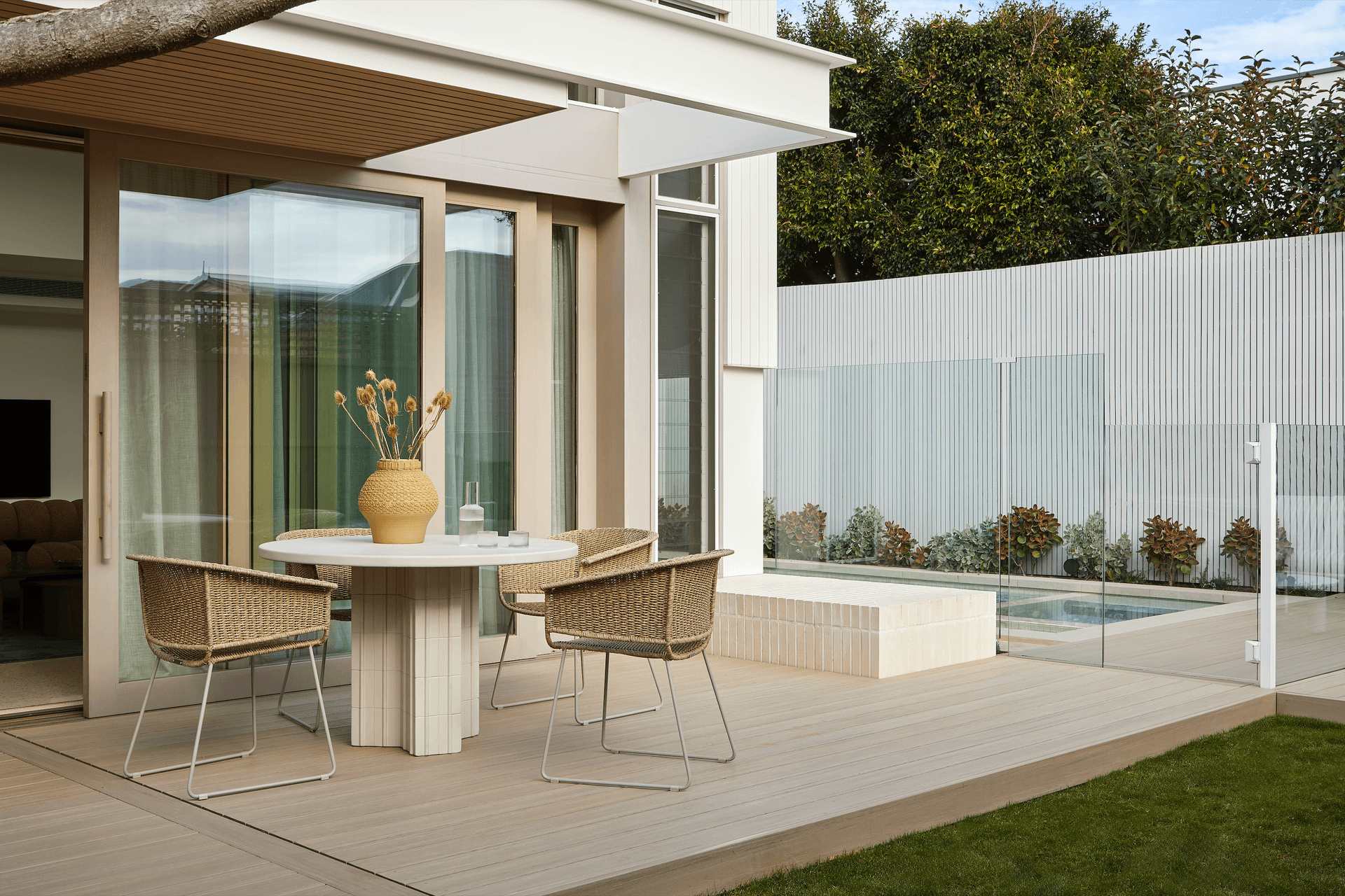 Earthy tones ground the furniture in its natural surroundings, while intricate details draw the eye.