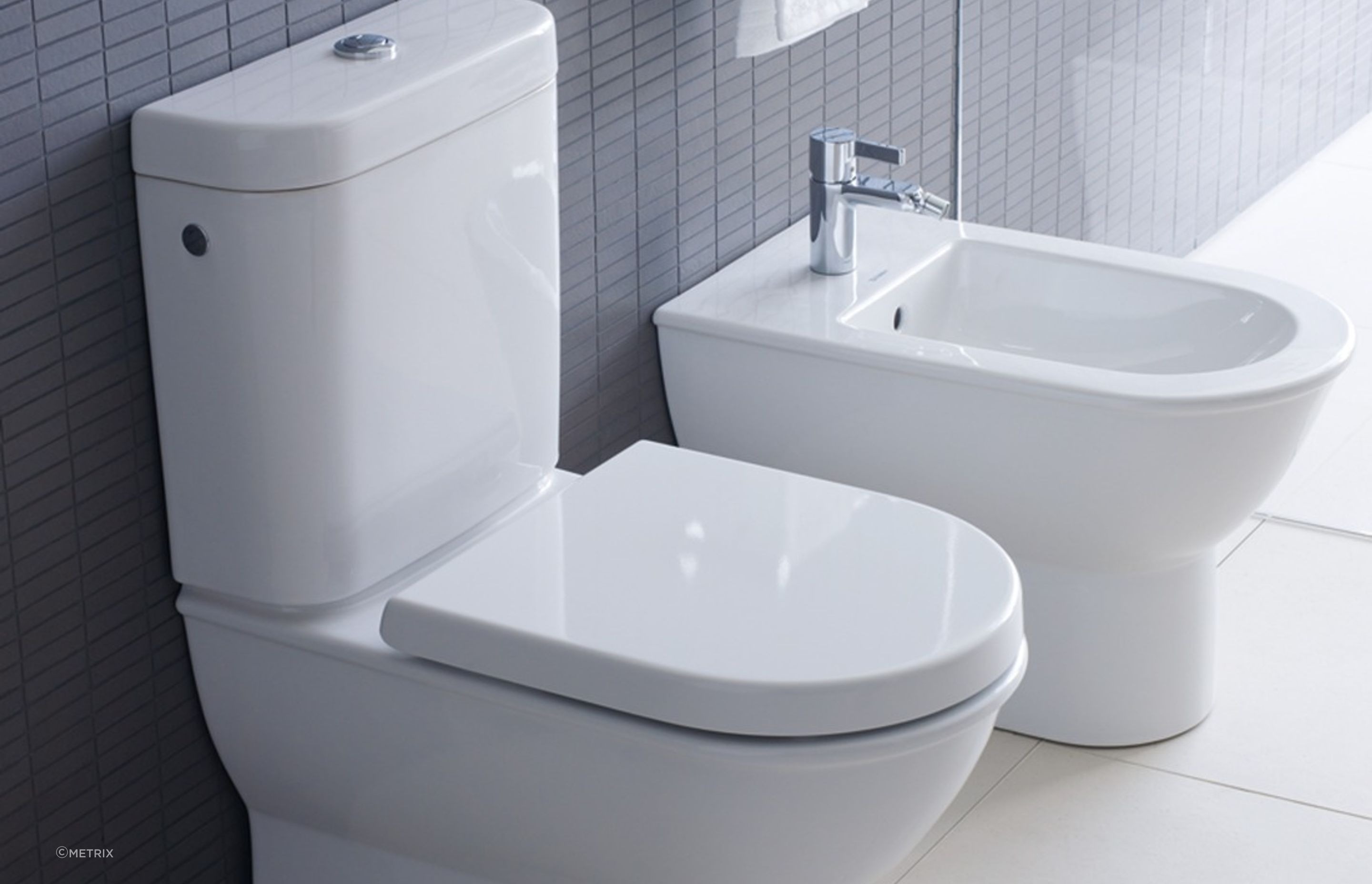 Darling New Toilet by Duravit is a classic example of the timeless back to wall toilet