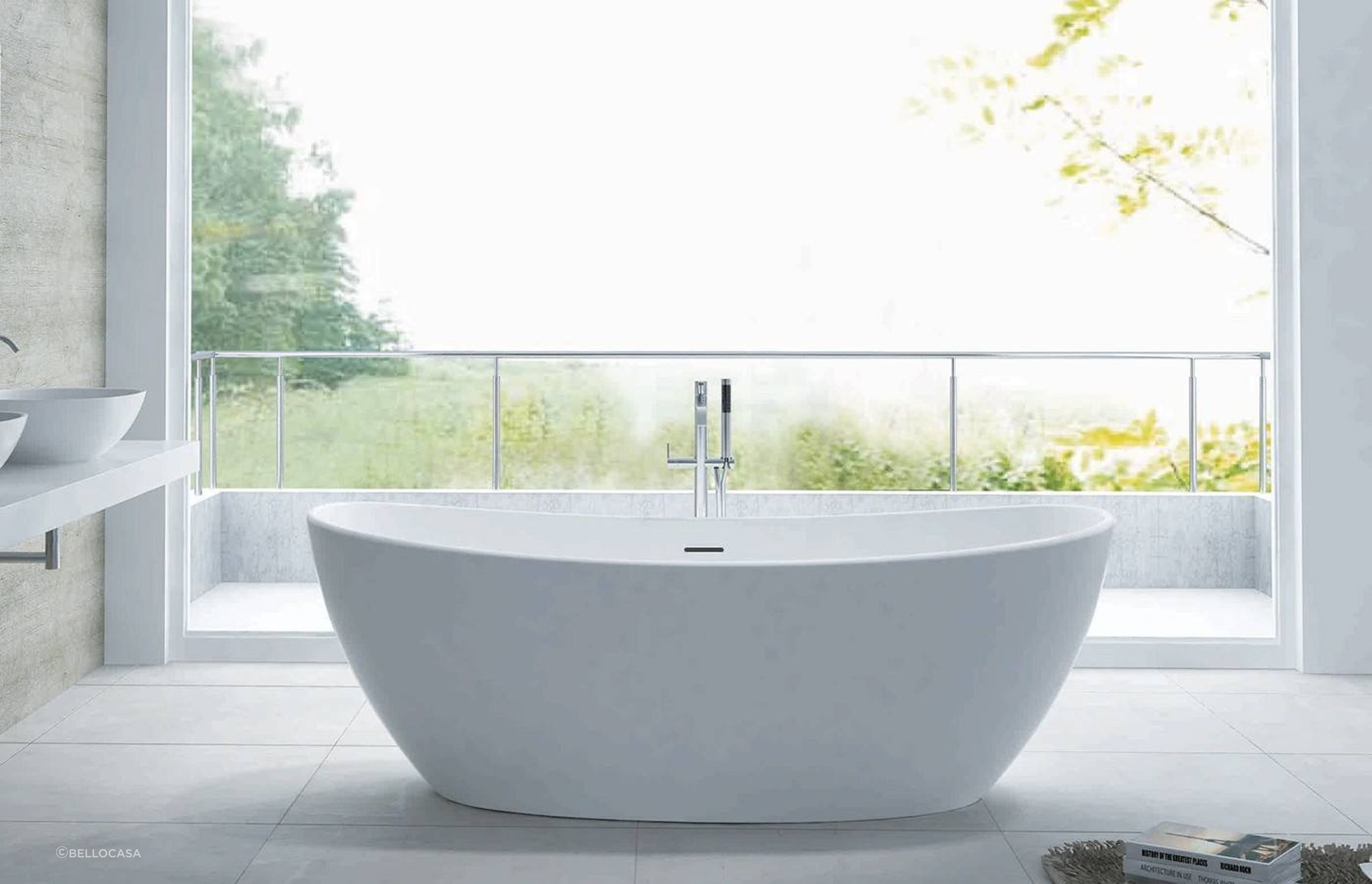 With its high edges and sleek round shape the Marcella Bath by BelloCasa is perfect for any large bathroom space
