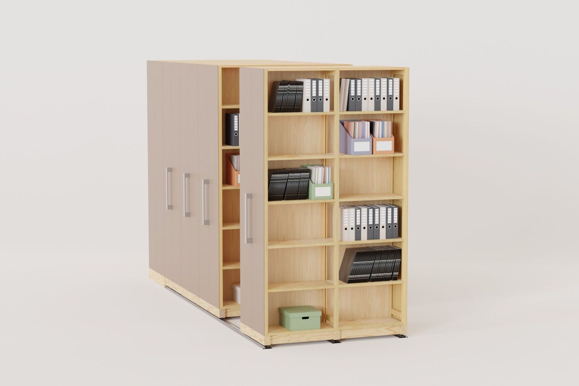 Lundia's  bespoke Mobile Shelving Systems are made from FSC-certified pine, tailored to meet your specific needs.