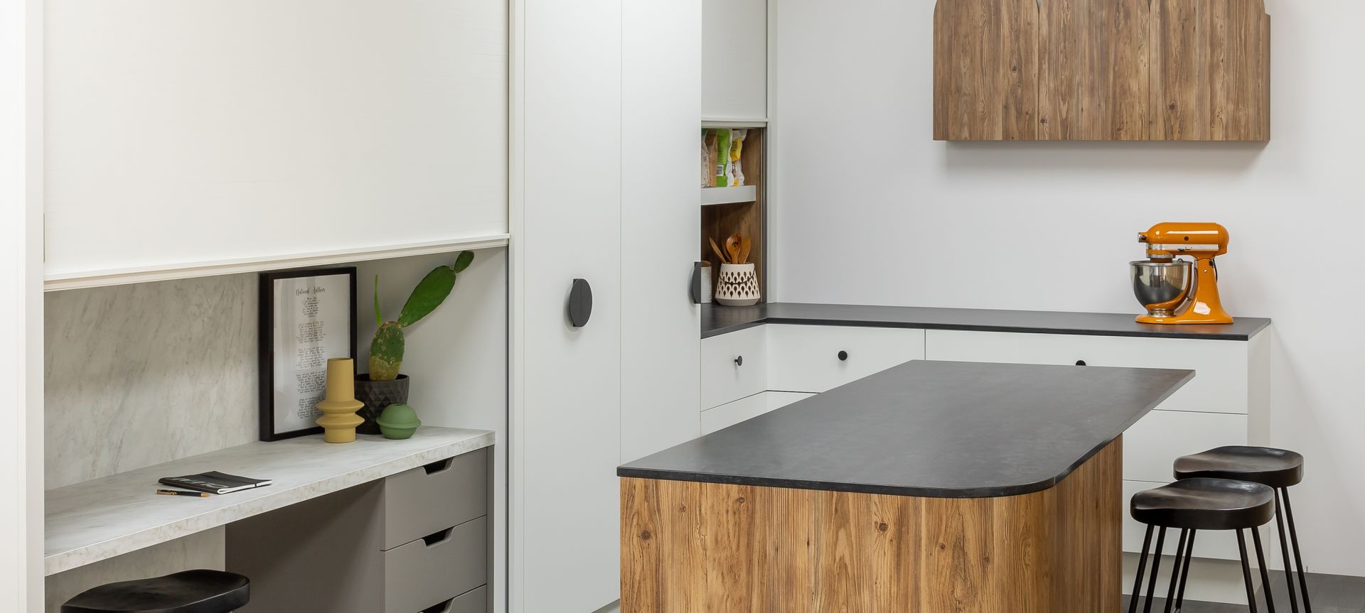 A roller door is the perfect solution for a study nook area, or any space where you want to hide clutter.
