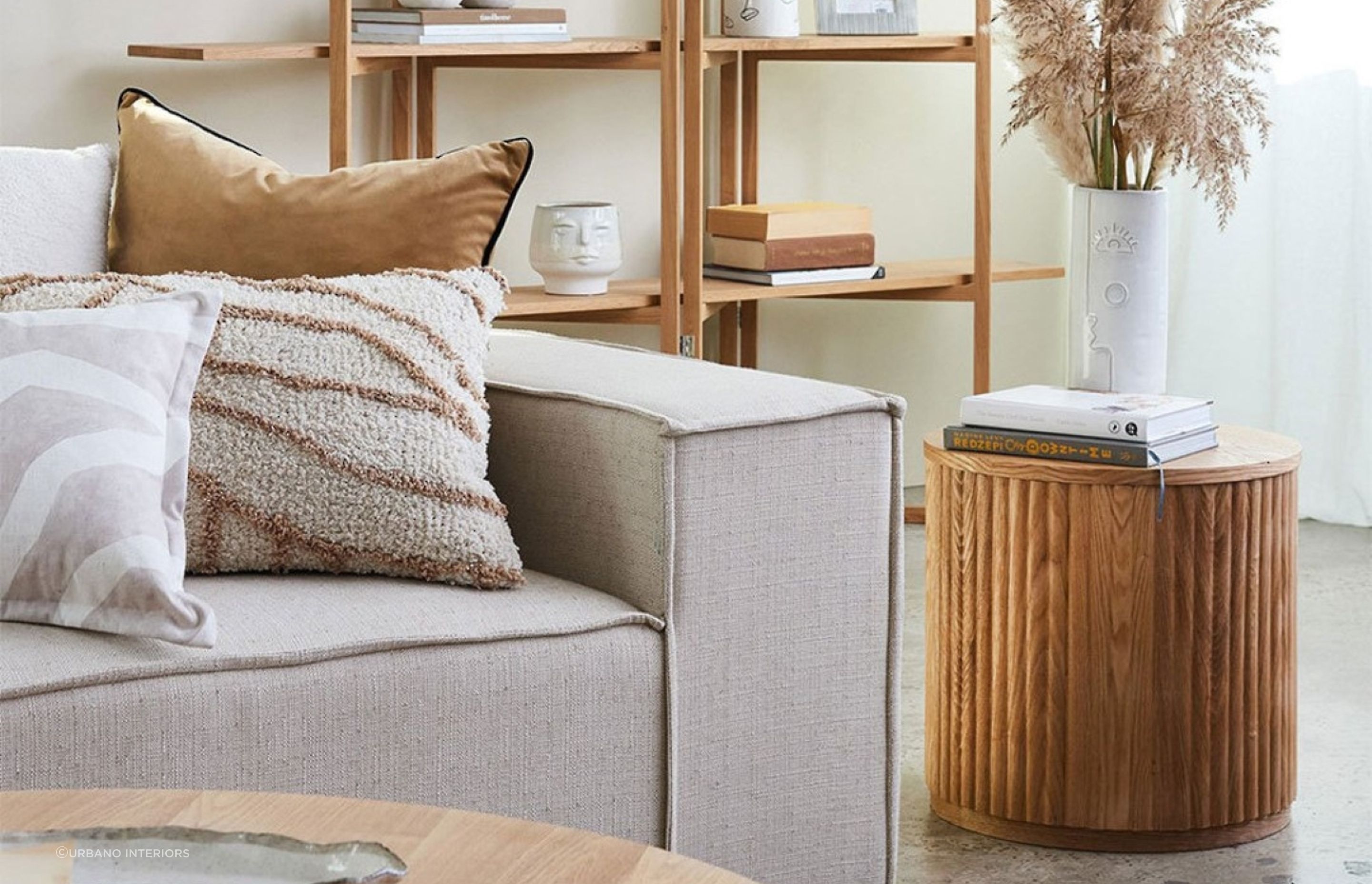 Texture and warmth personify the Sanctuary Oak Ribbed Side Table.