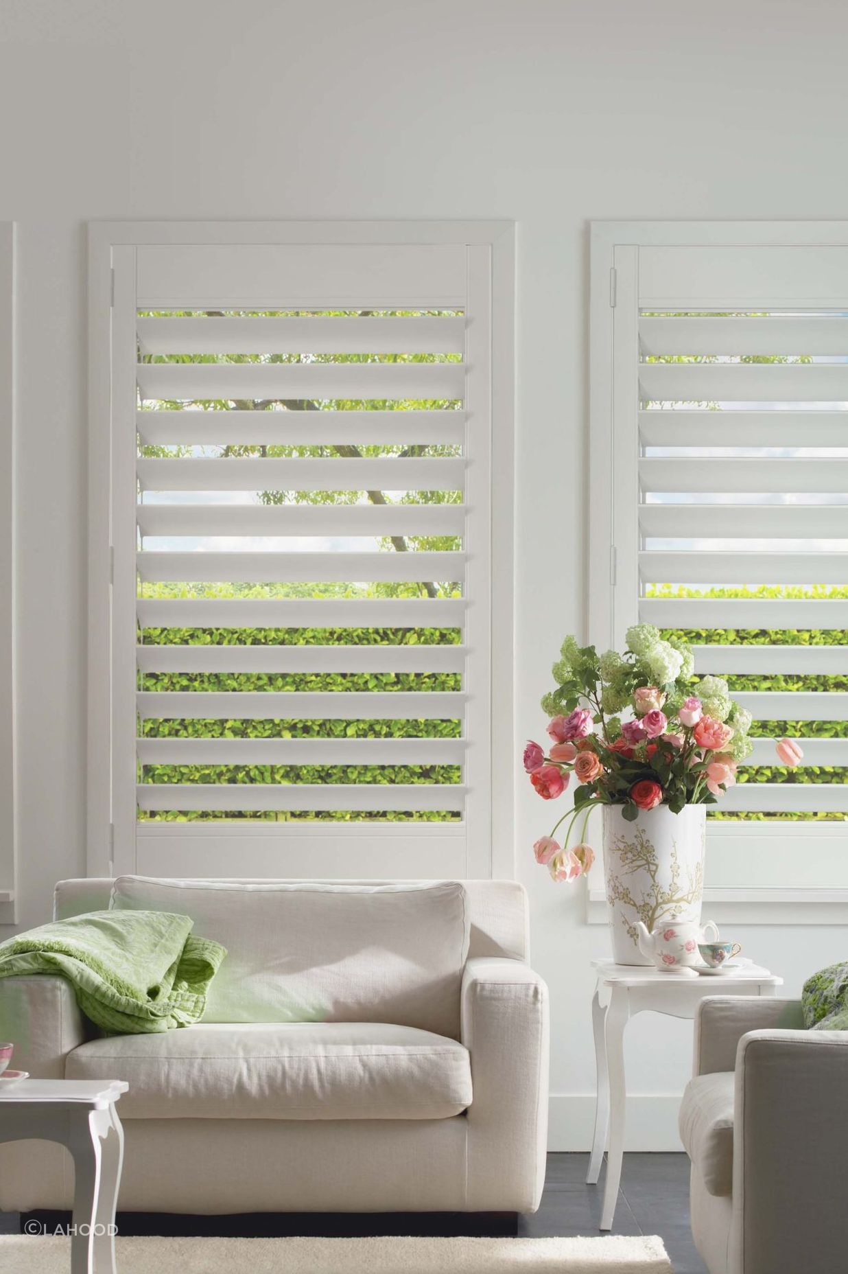 Plantation shutters complement traditional and coastal designs.