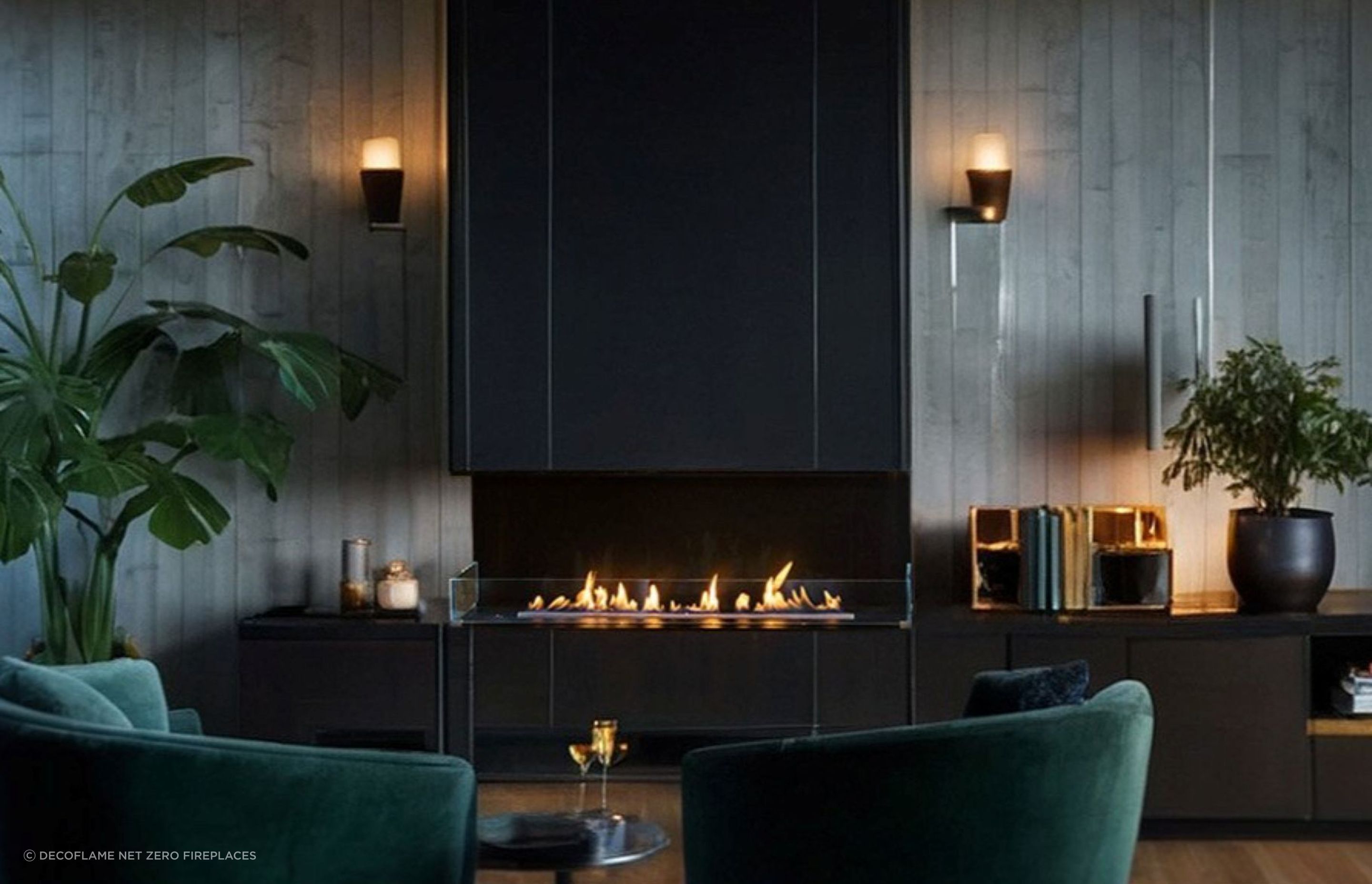 Decoflame Net Zero Fireplaces can be easily integrated as a design feature.