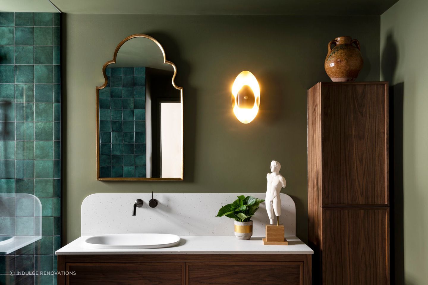 Cabinets with marble countertops look classy in a vintage, or traditional style bathroom.