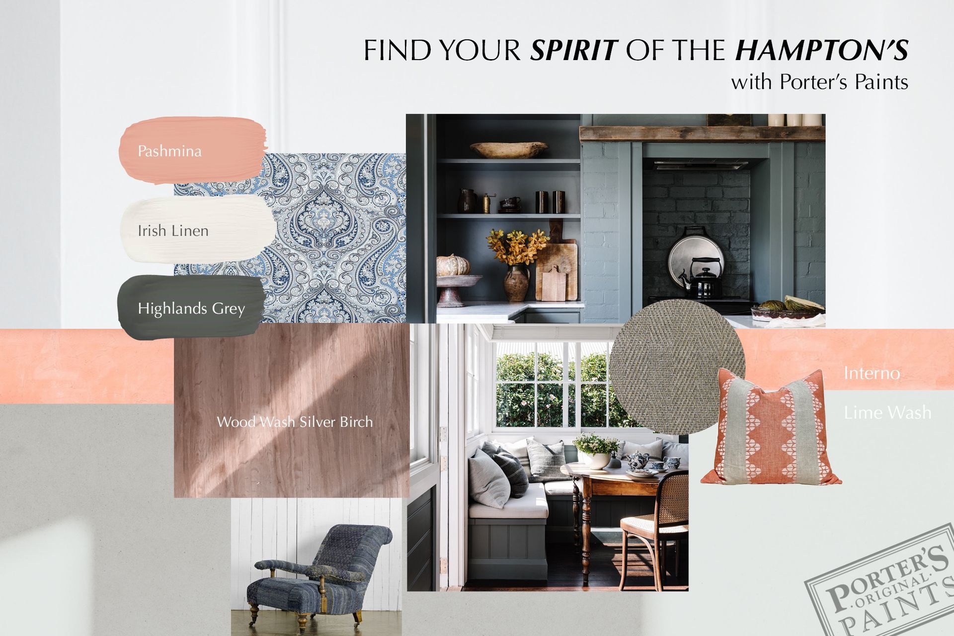 Find your Hampton's style with Porter's Paints - Mood Board 1.