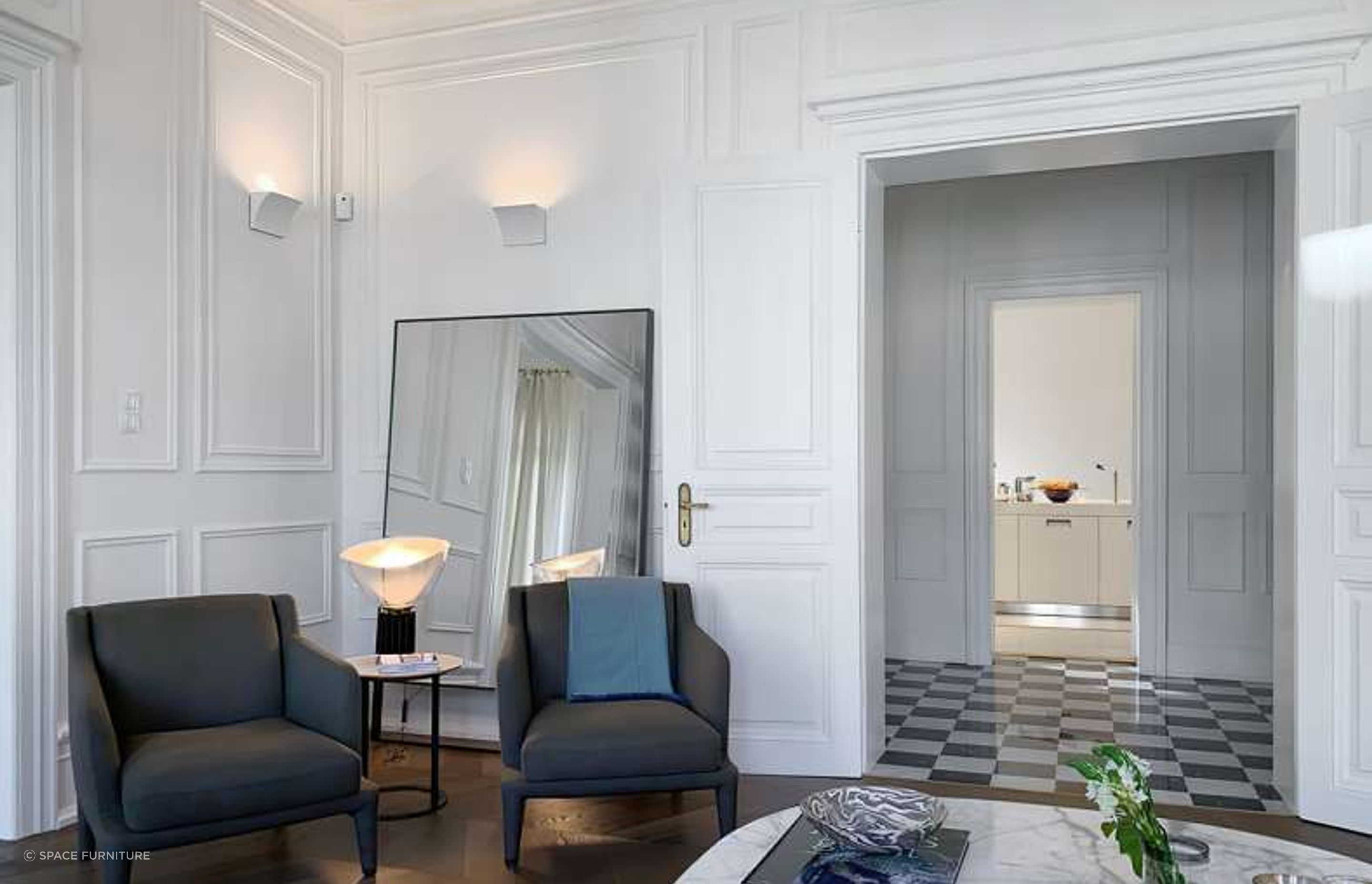 Large stylish mirrors, like the Psiche 120cm Mirror from Space Furniture, will help create a sense of spaciousness.
