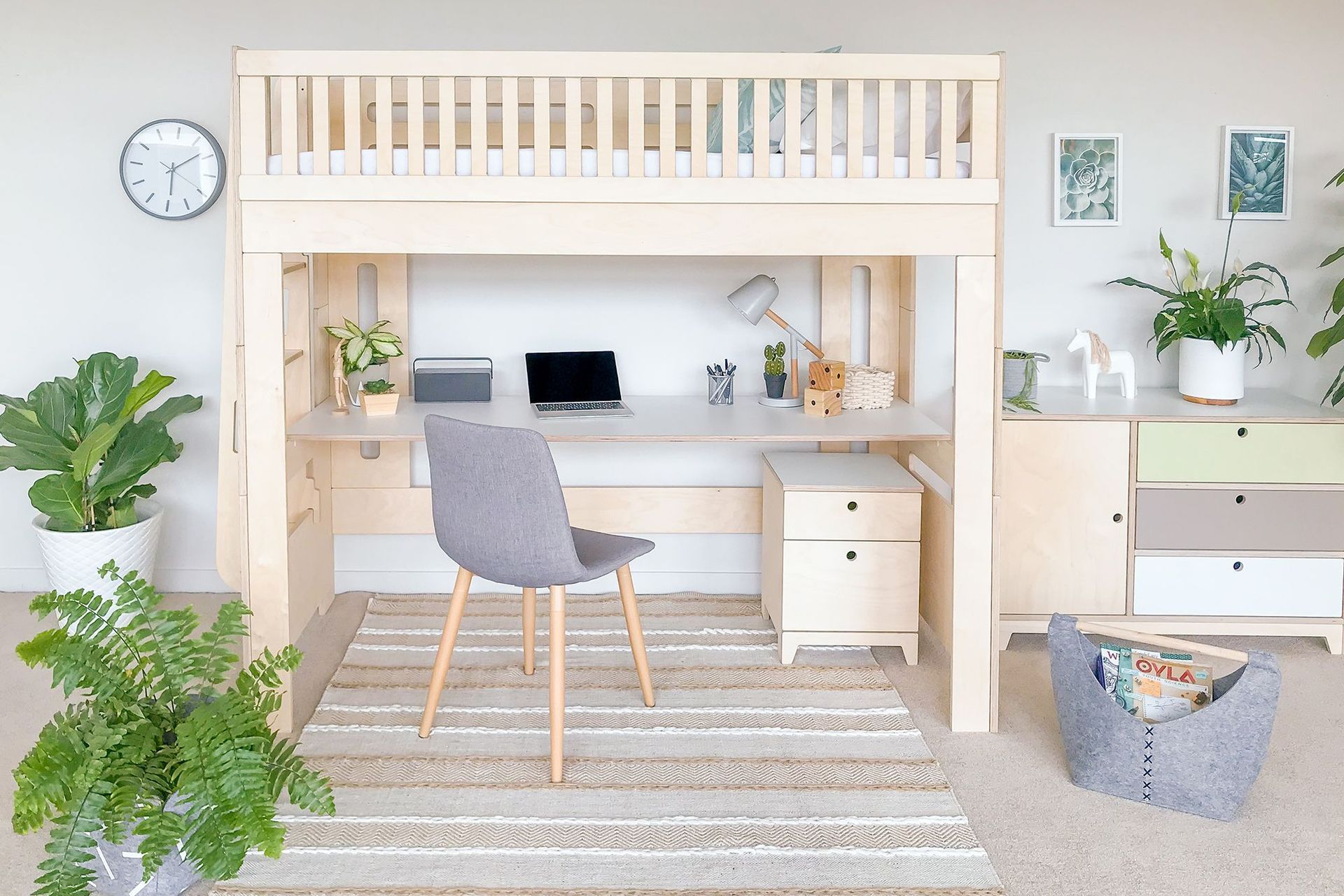 The Scandi Loft bed creates room for learning without sacrificing floor space.