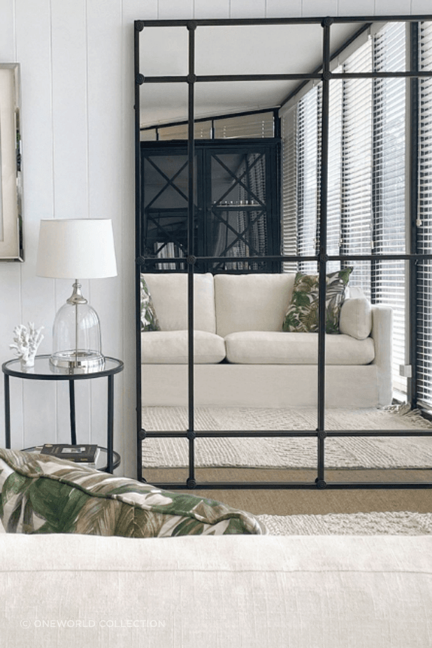 Crawford Rectangular 16 Pane Mirror Black from OneWorld Collection