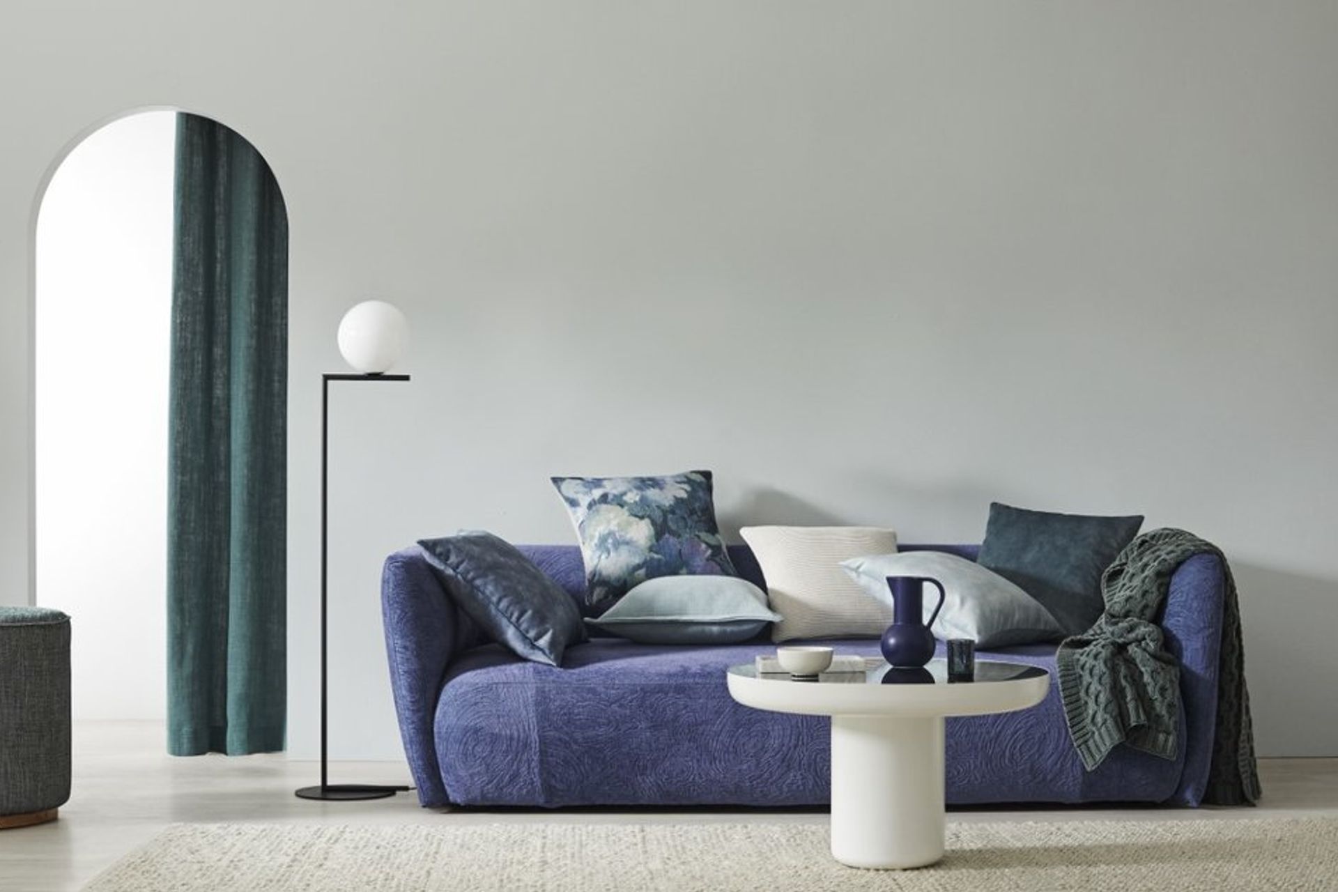 Modern sofa and cushion styling at the Weave Home