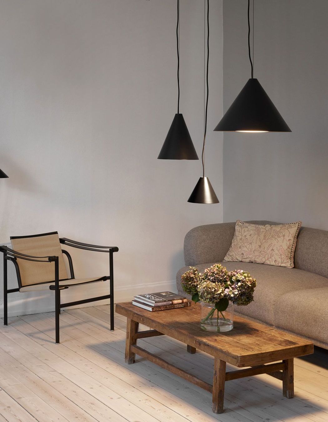 The distinctive conical shades and robust metal finishes personify the Keglen Pendants by Cult Design.