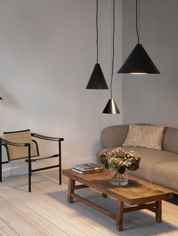 The distinctive conical shades and robust metal finishes personify the Keglen Pendants by Cult Design.