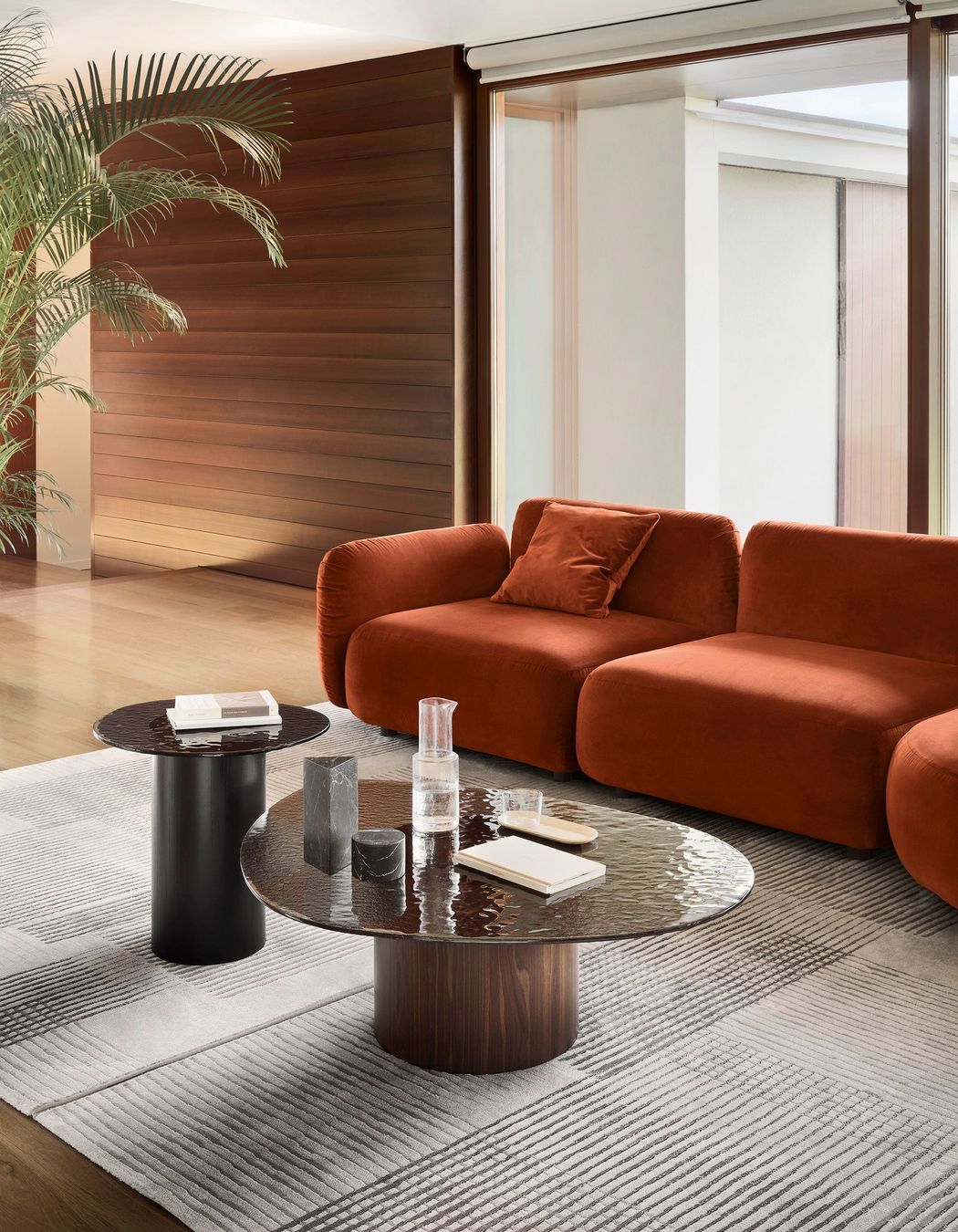 This mushroom coffee table enhances the style of this room.